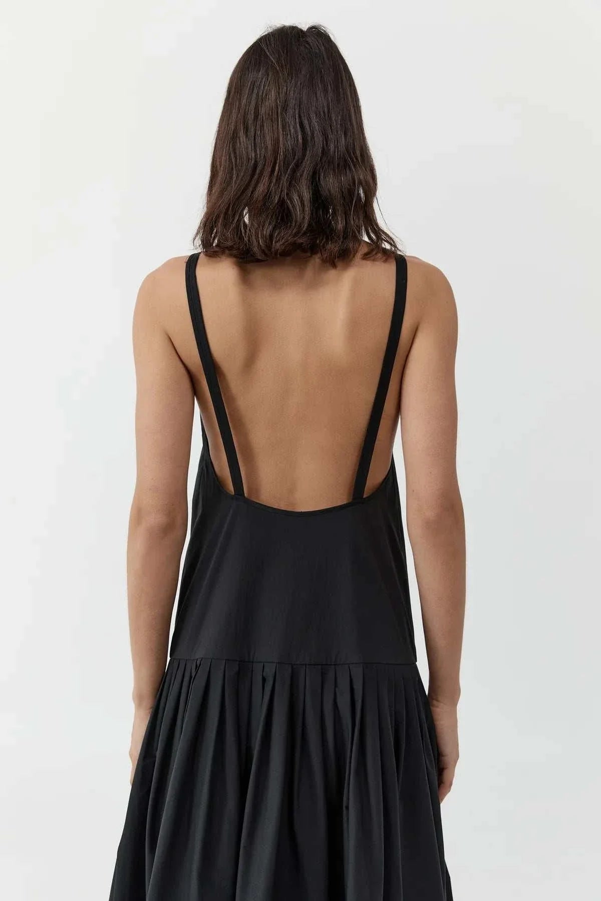 St Agni Relaxed Pleat Dress Black