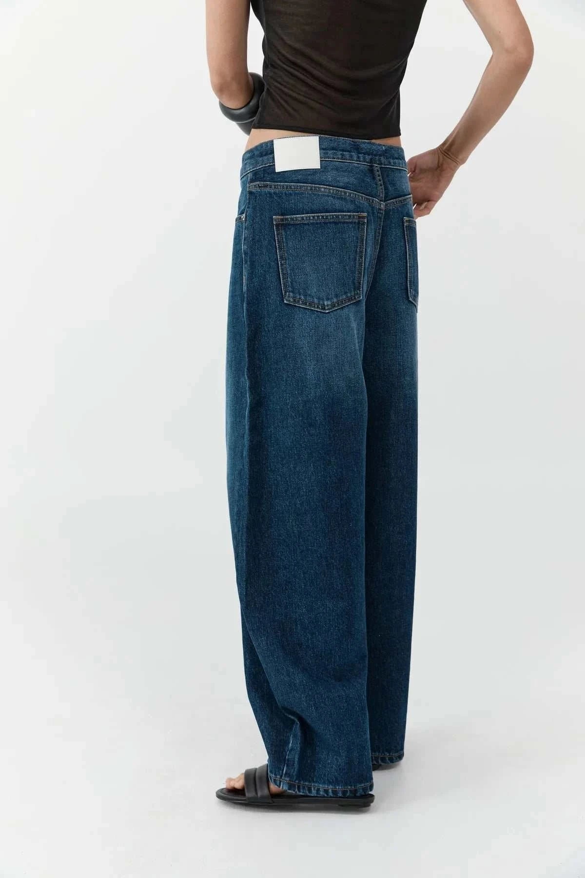 St Agni Mid Rise Pleat Barrel Jeans Dark Indigo