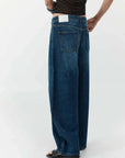 St Agni Mid Rise Pleat Barrel Jeans Dark Indigo