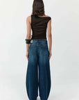 St Agni Mid Rise Pleat Barrel Jeans Dark Indigo