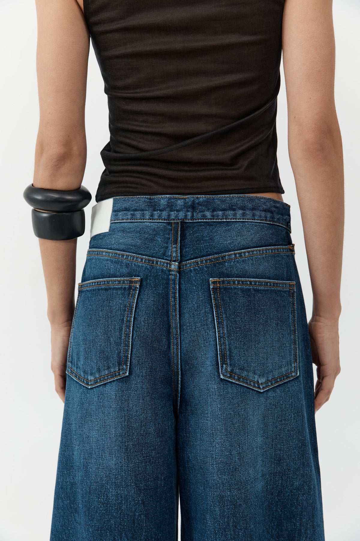 St Agni Mid Rise Pleat Barrel Jeans Dark Indigo