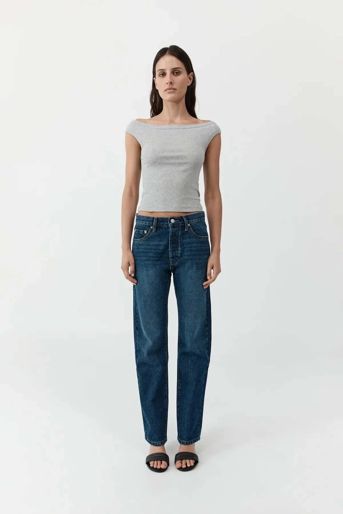 St Agni Organic Cotton Off Shoulder Top Grey Marle
