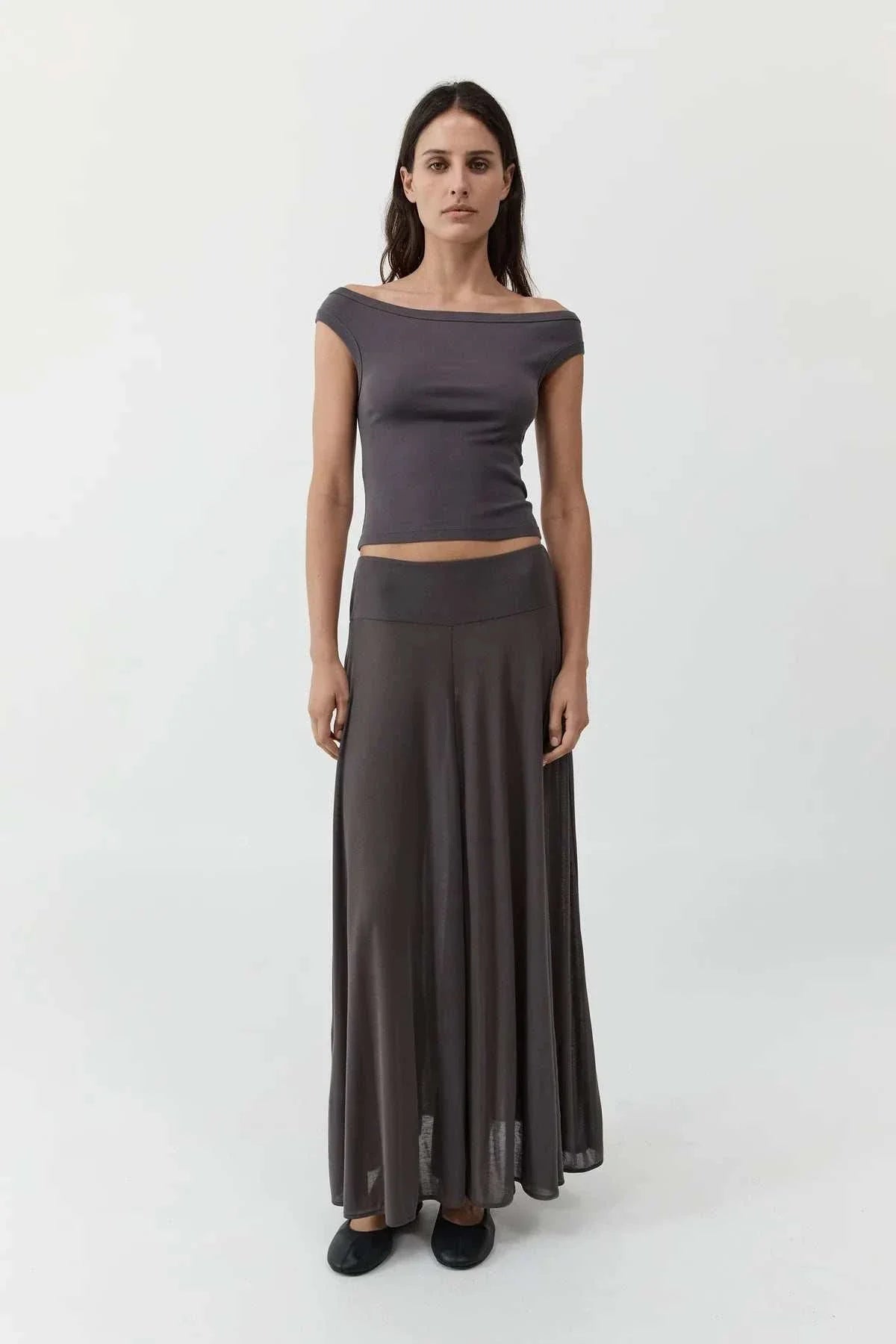 St Agni Organic Cotton Off Shoulder Top Soot