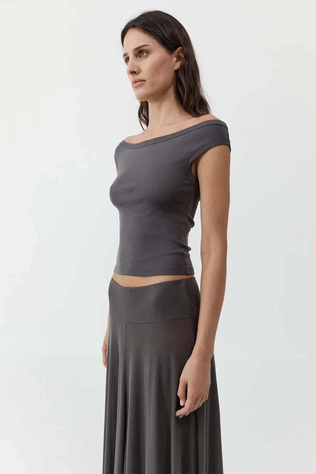 St Agni Organic Cotton Off Shoulder Top Soot
