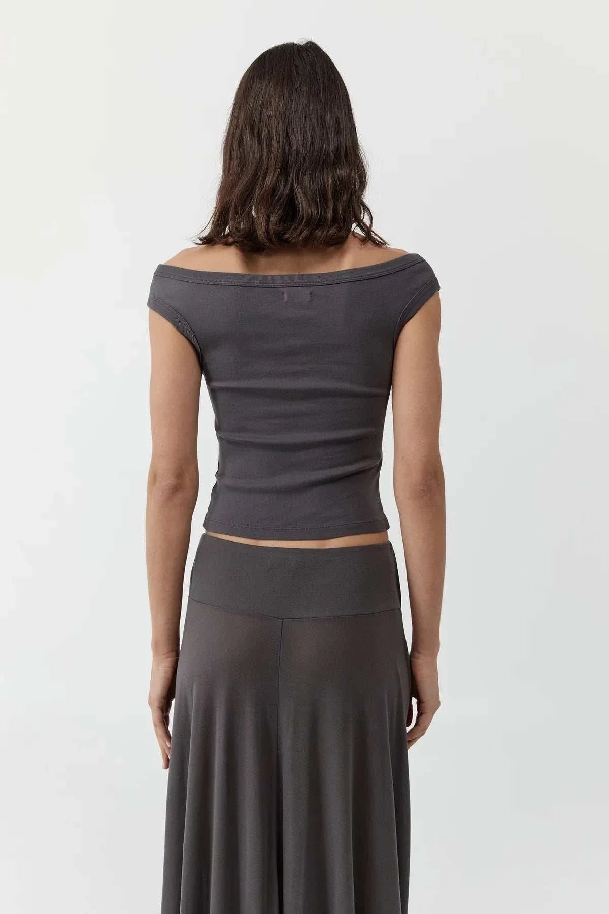 St Agni Organic Cotton Off Shoulder Top Soot