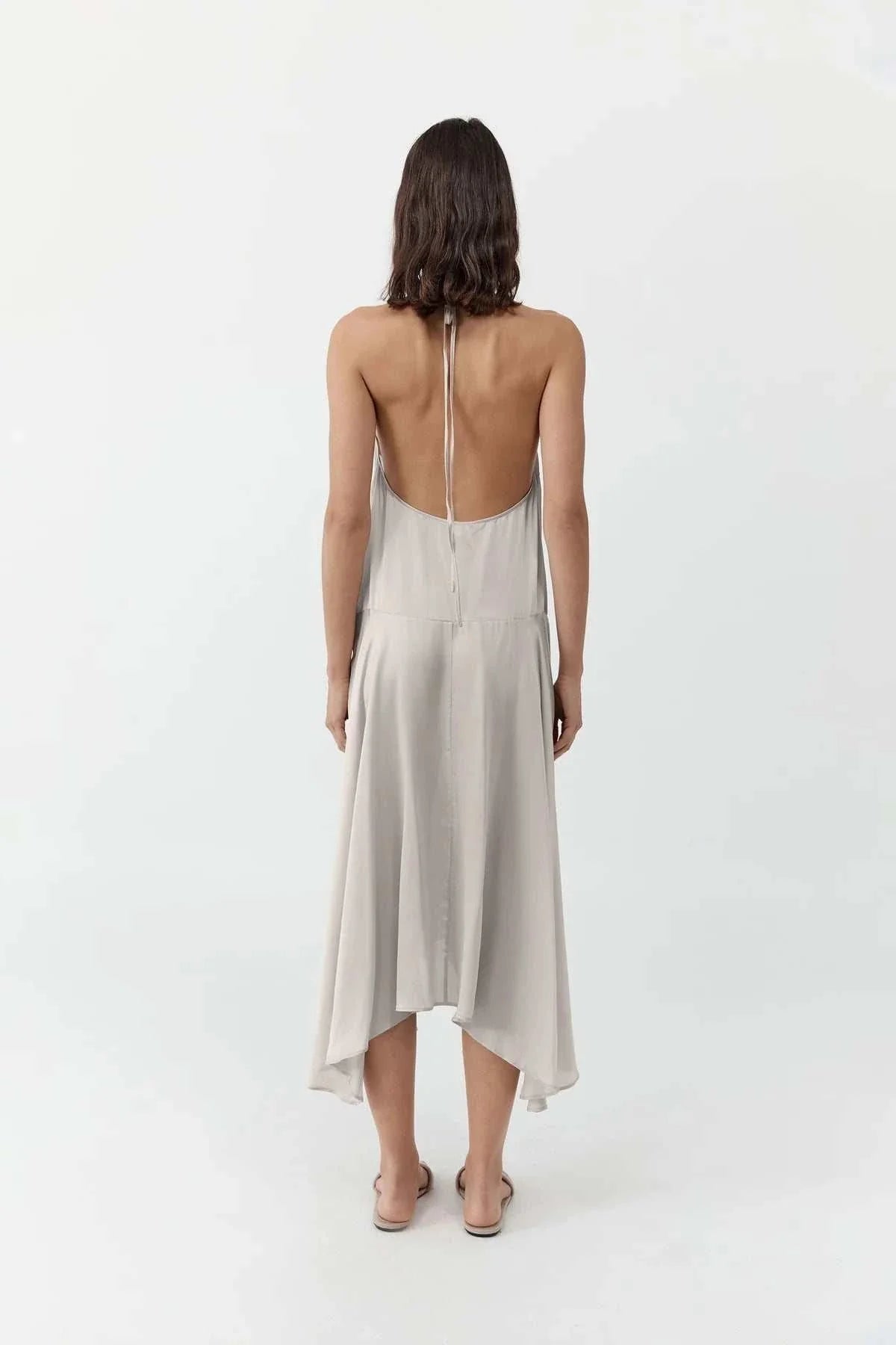 St Agni Silk Handkerchief Halter Dress Stone