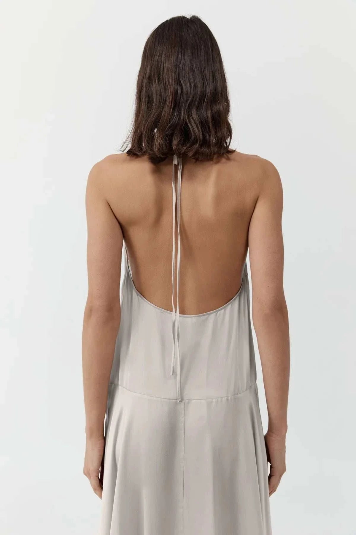 St Agni Silk Handkerchief Halter Dress Stone