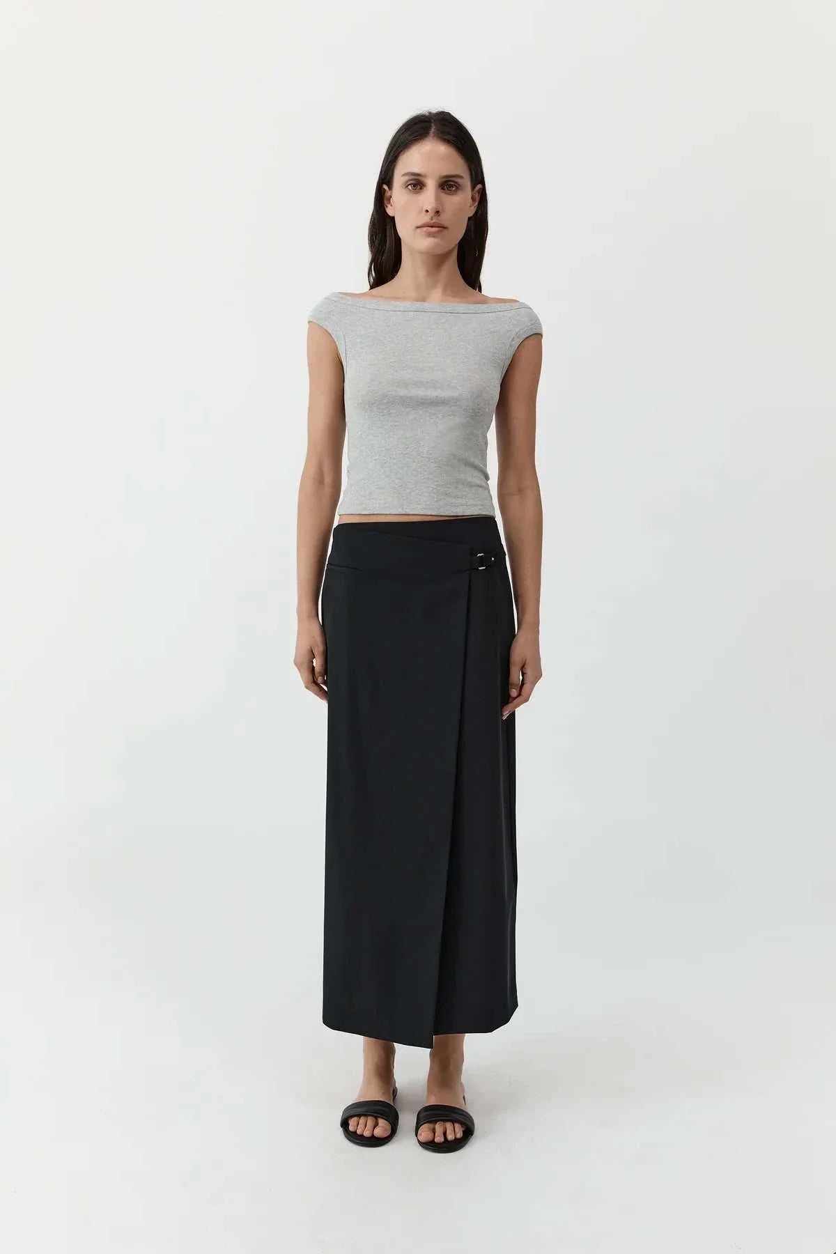 St Agni Organic Cotton Off Shoulder Top Grey Marle