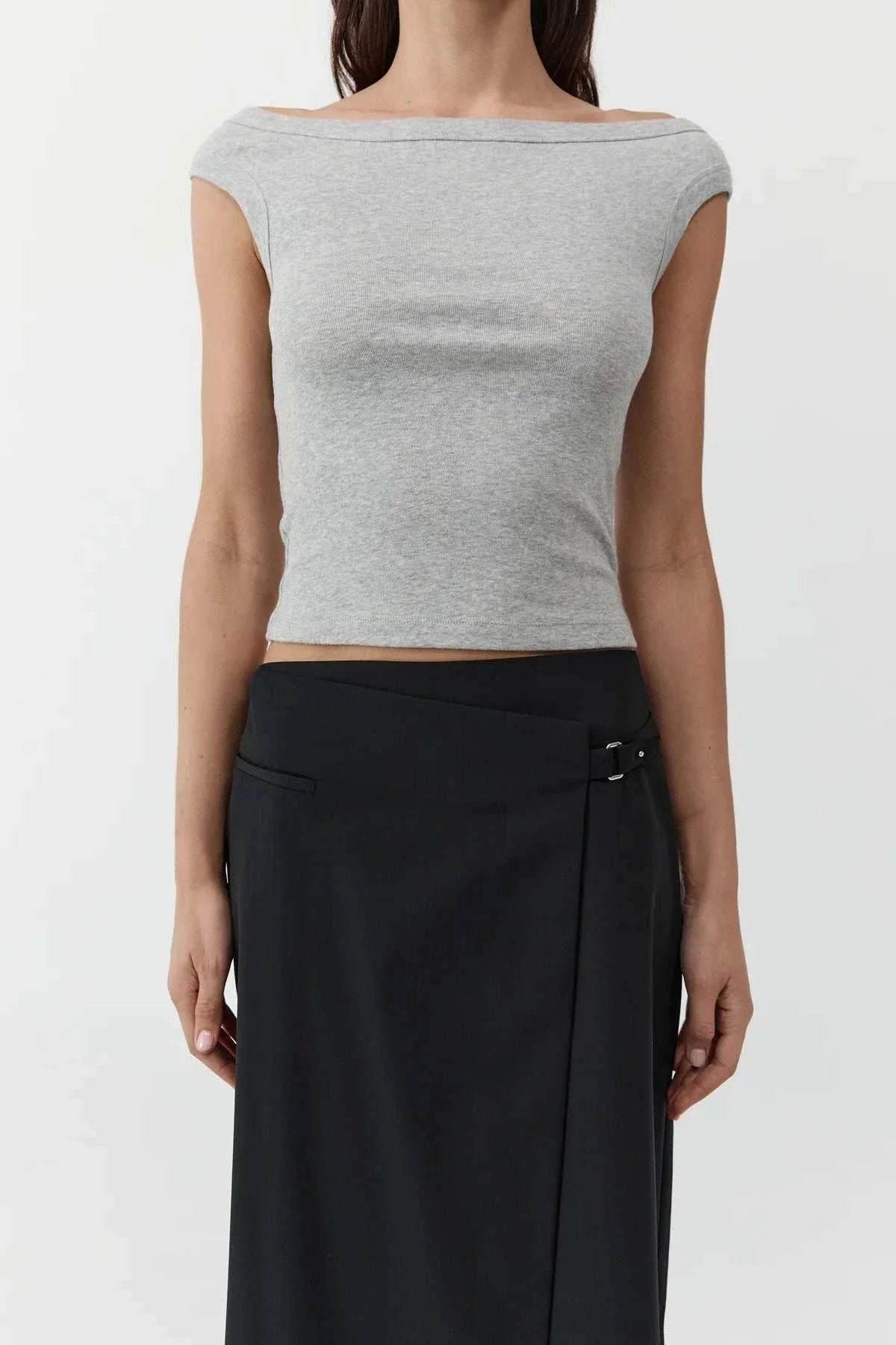 St Agni Organic Cotton Off Shoulder Top Grey Marle