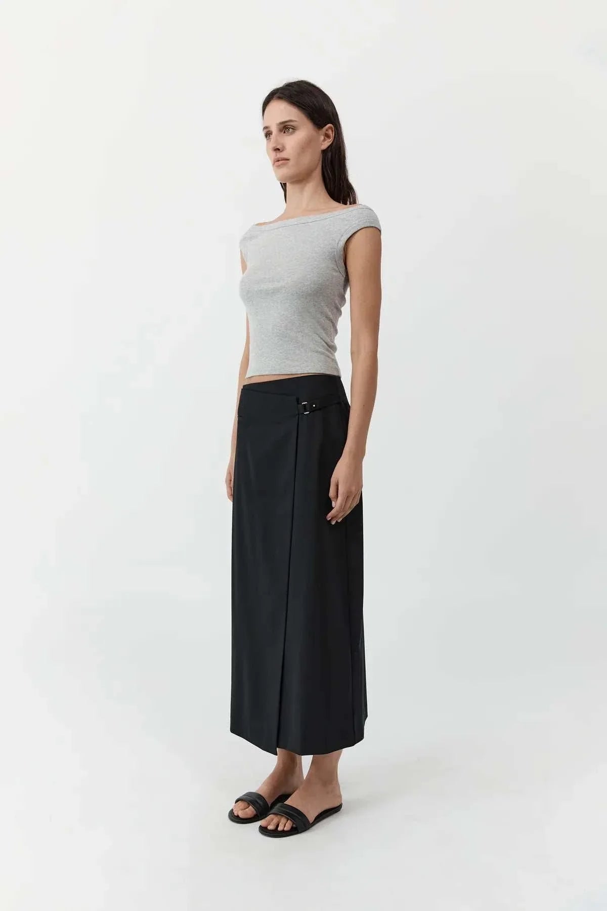 St Agni Organic Cotton Off Shoulder Top Grey Marle