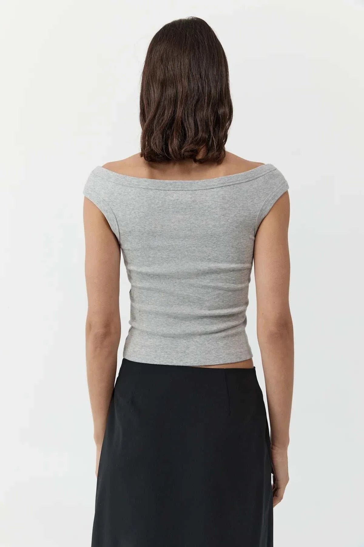 St Agni Organic Cotton Off Shoulder Top Grey Marle