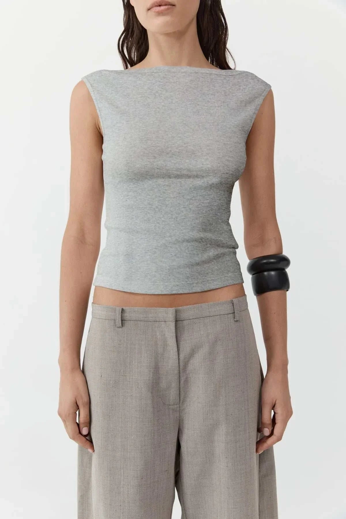 St Agni Organic Cotton Ballerina Top Grey Marle