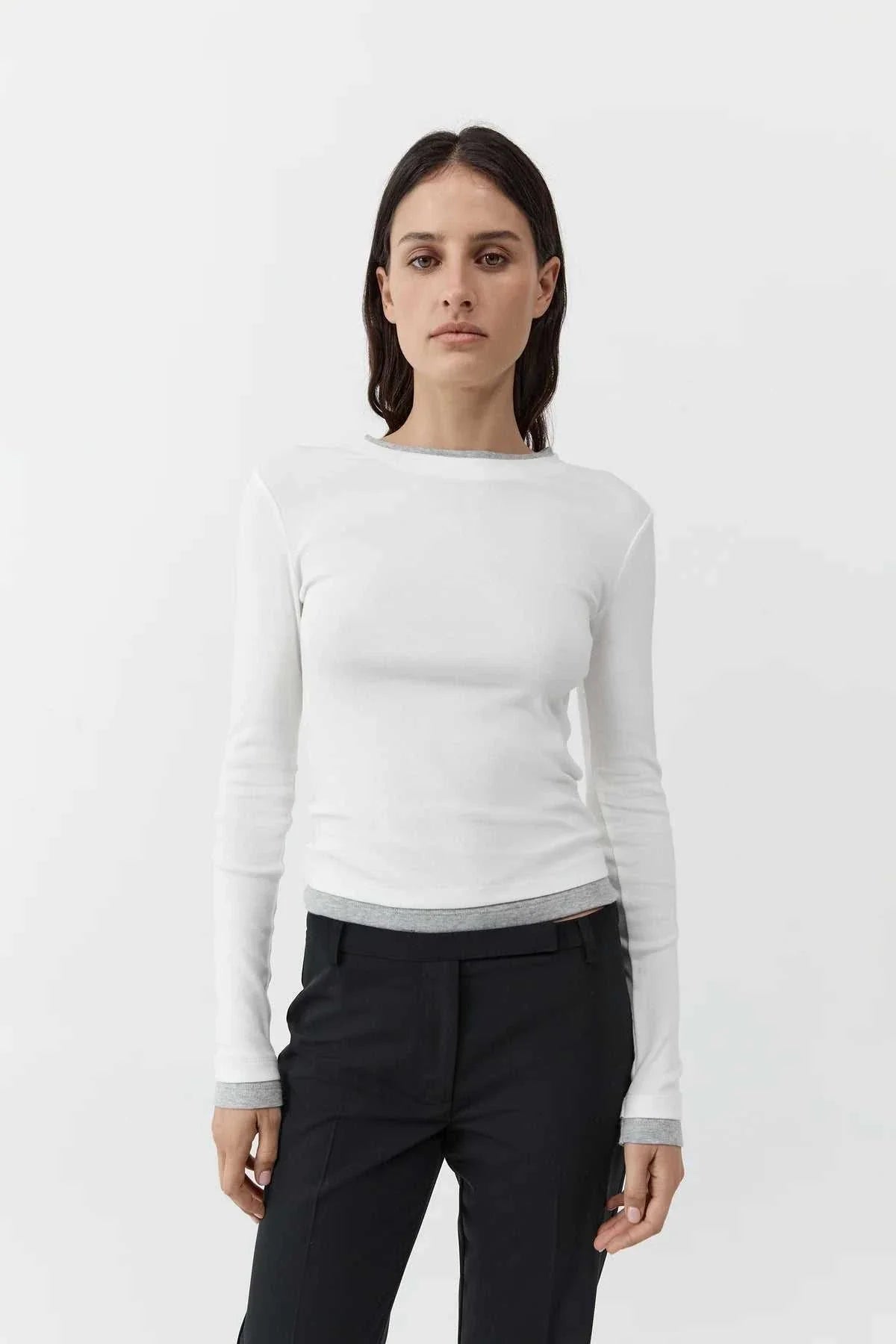 St Agni Organic Cotton Layered Long Sleeve Top White