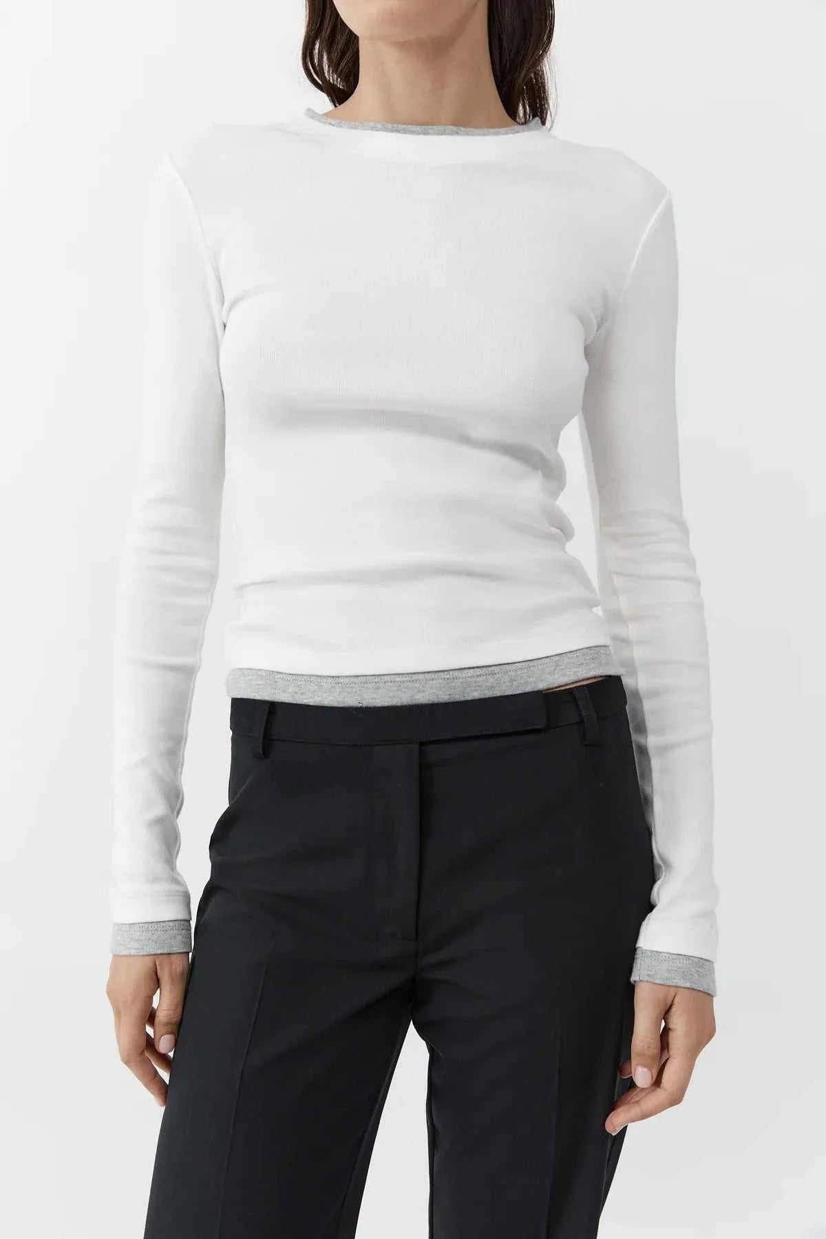 St Agni Organic Cotton Layered Long Sleeve Top White
