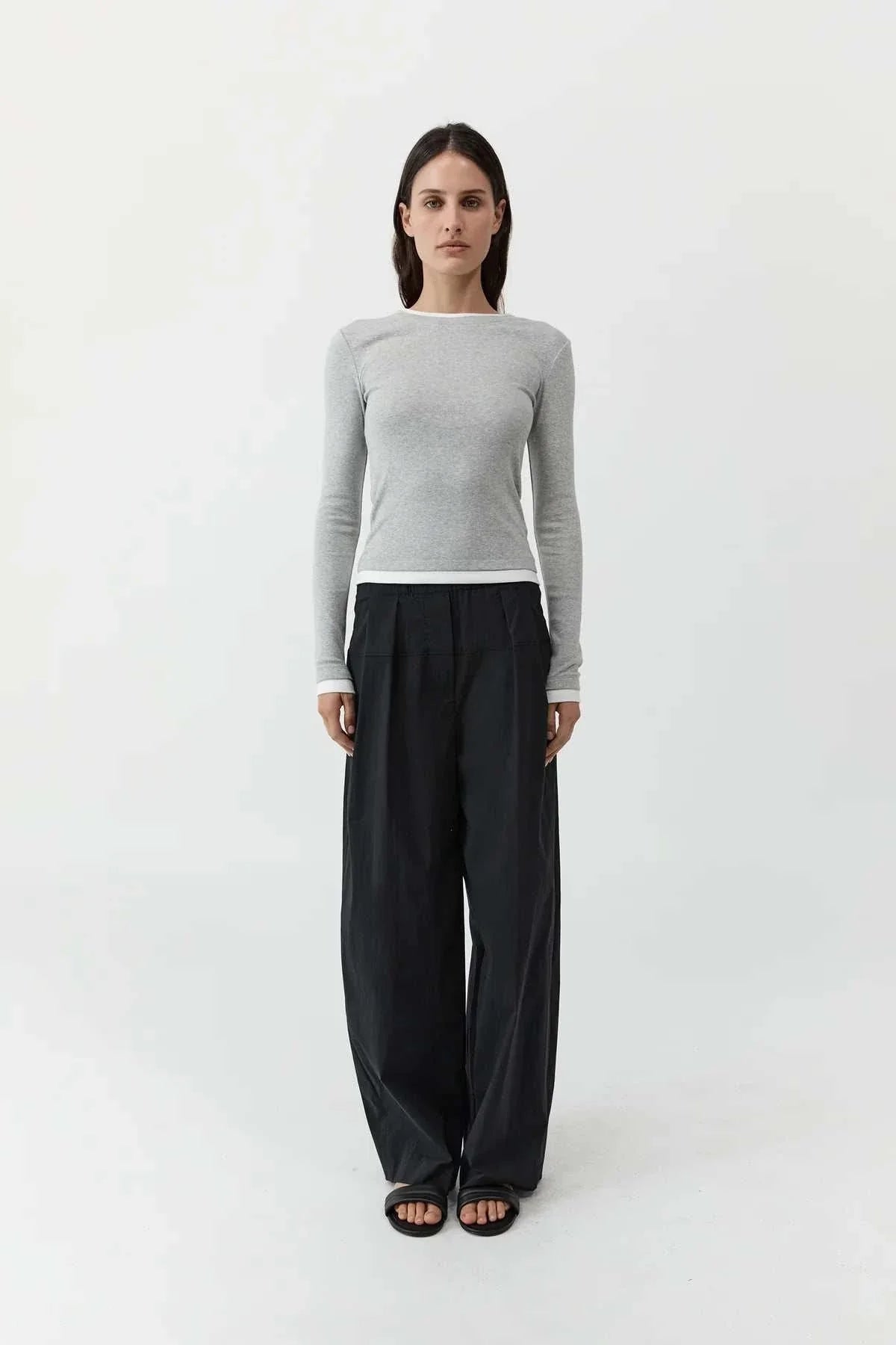 St Agni Organic Cotton Layered Long Sleeve Top Grey Marle