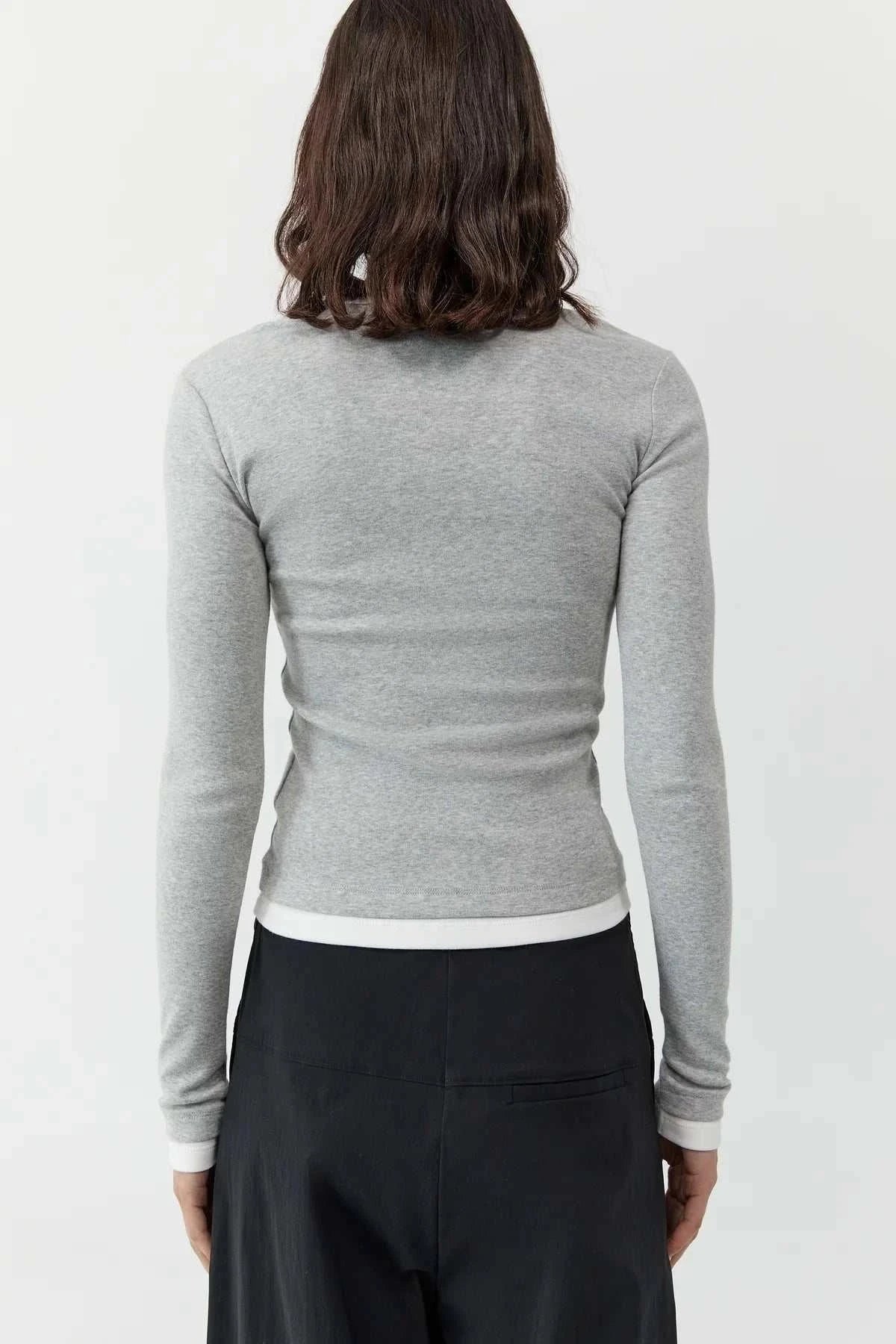 St Agni Organic Cotton Layered Long Sleeve Top Grey Marle