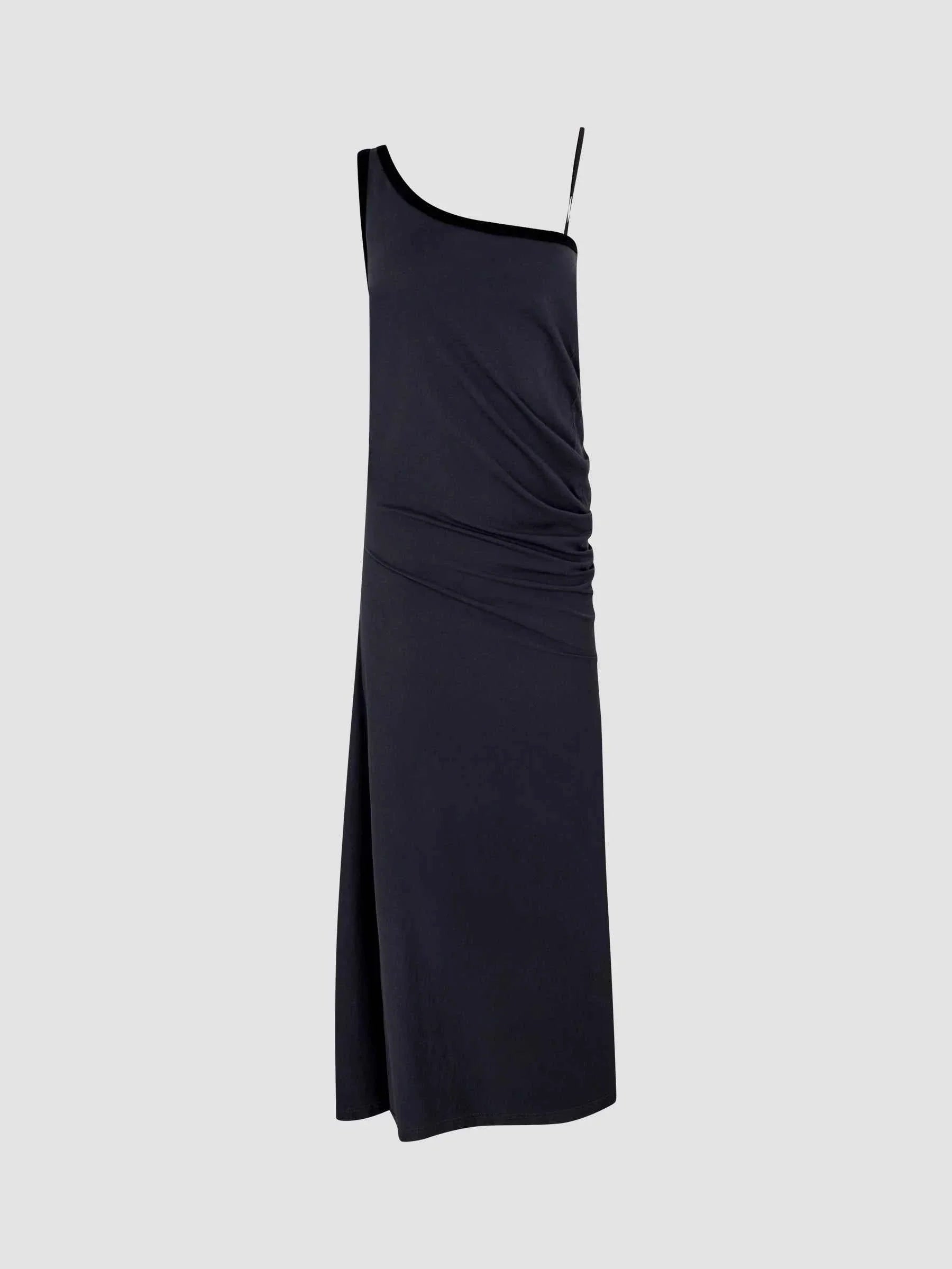Bassike One Shoulder Longerline Dress Washed Navy Black