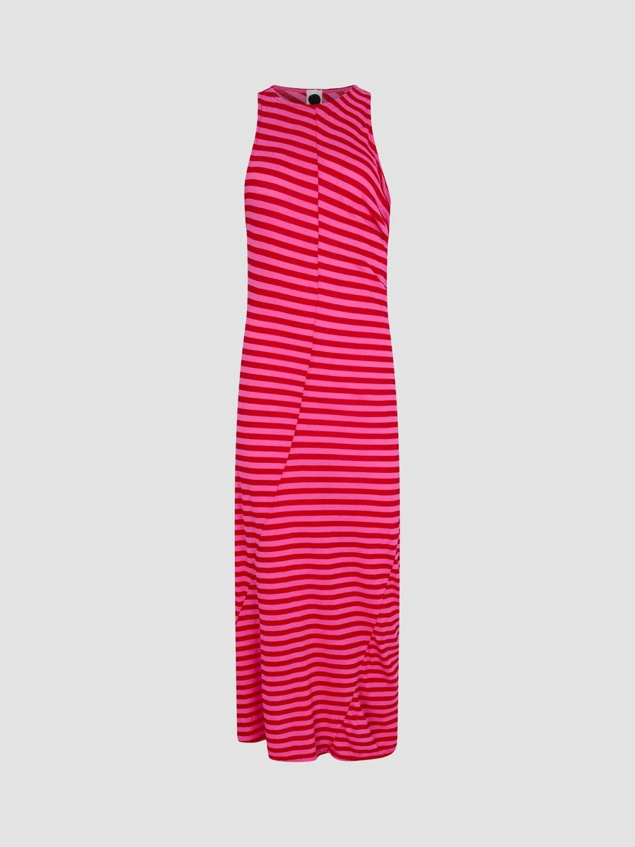 Bassike Stripe Asymmetric Tank Dress Red Pink