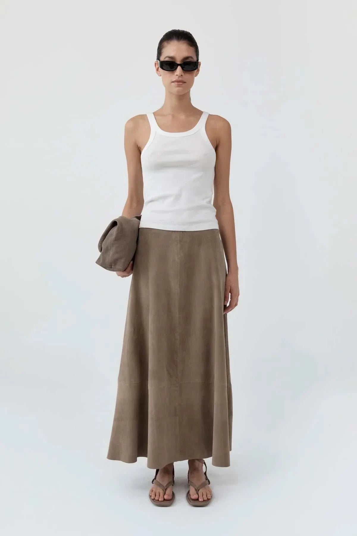 St Agni Suede Circle Skirt Earth