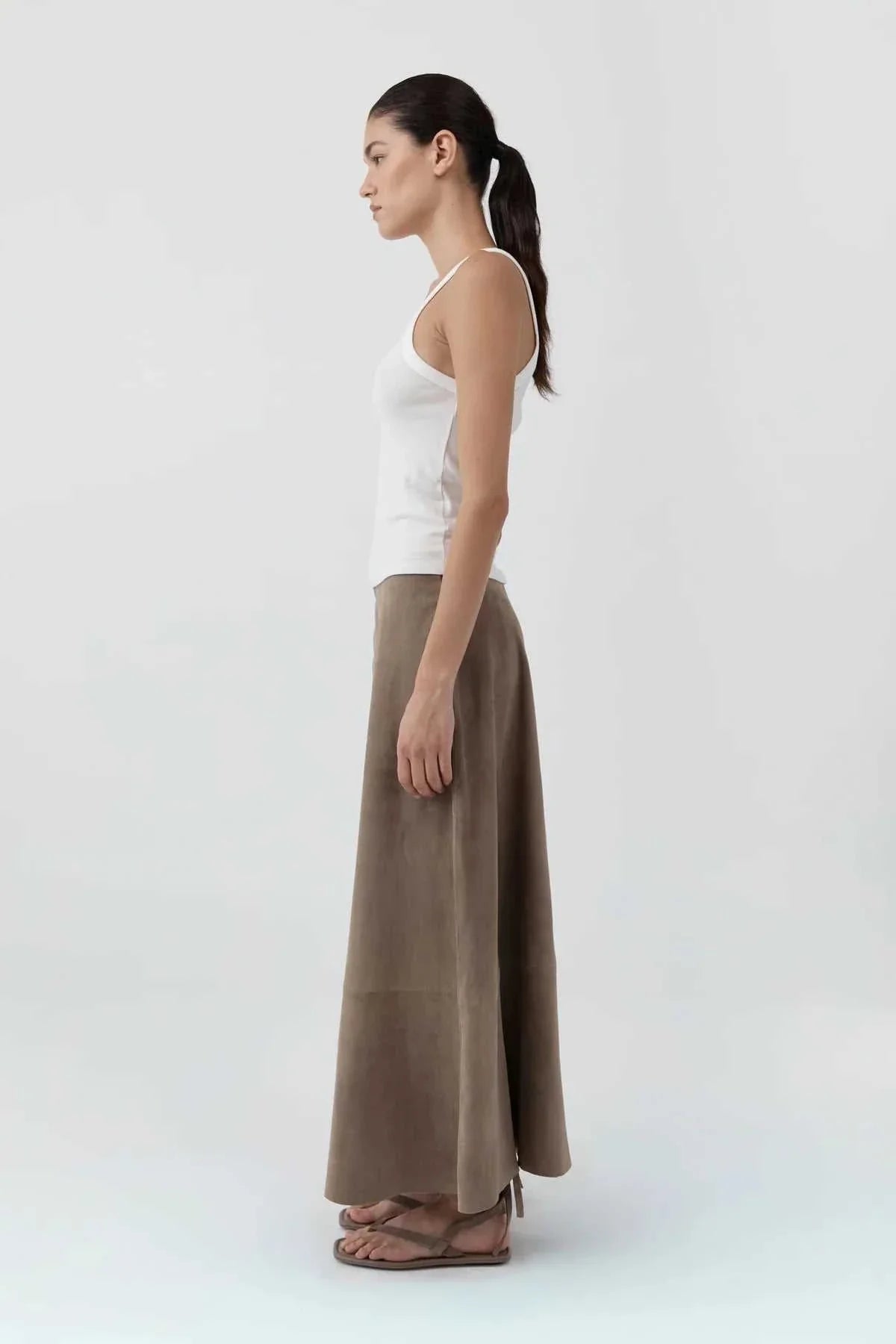 St Agni Suede Circle Skirt Earth