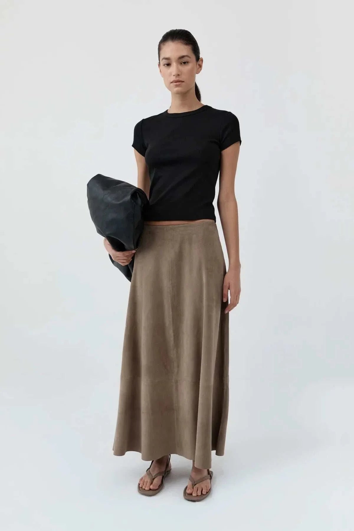 St Agni Suede Circle Skirt Earth