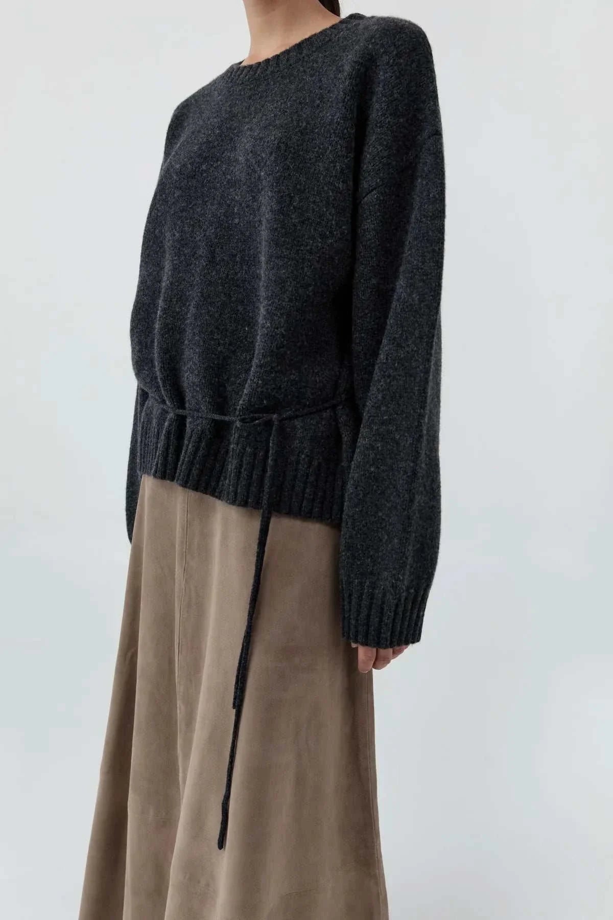 St Agni Wool Crew Neck Jumper Dark Charcoal Melange
