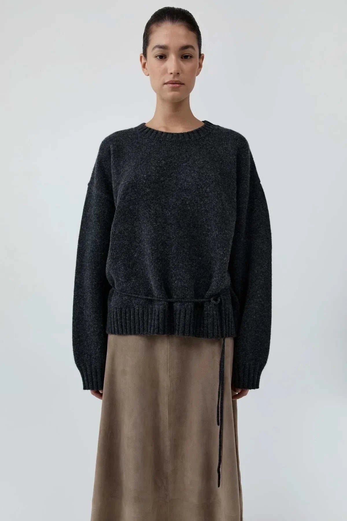 St Agni Wool Crew Neck Jumper Dark Charcoal Melange