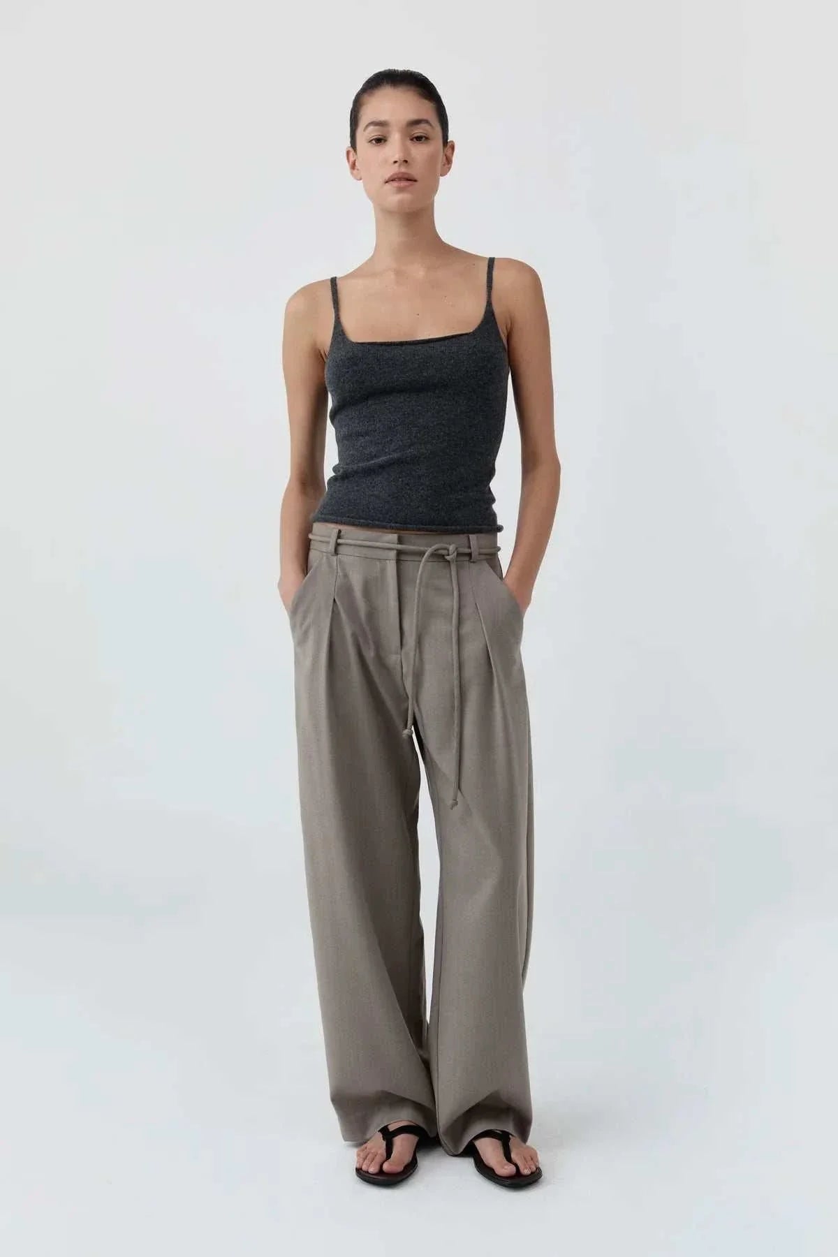 St Agni Merino Wool Slim Tank Charcoal Melange