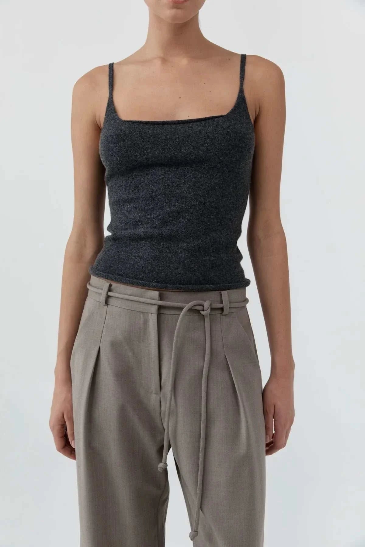 St Agni Merino Wool Slim Tank Charcoal Melange
