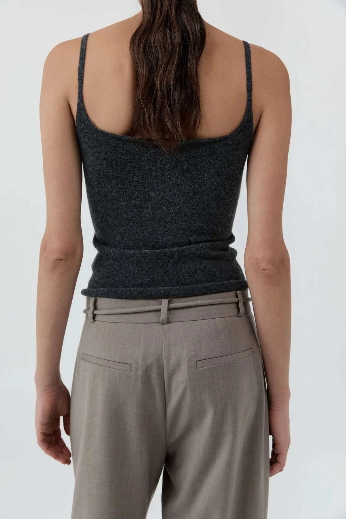 St Agni Merino Wool Slim Tank Charcoal Melange