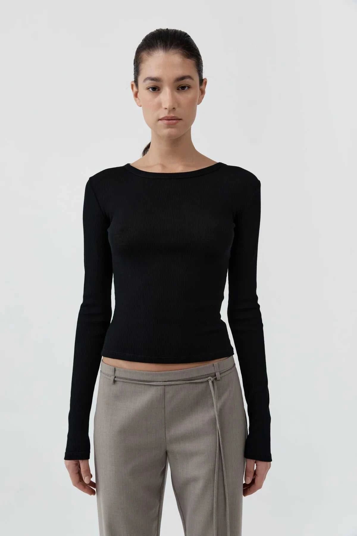 St Agni Baby Wool Long Sleeve Top Black