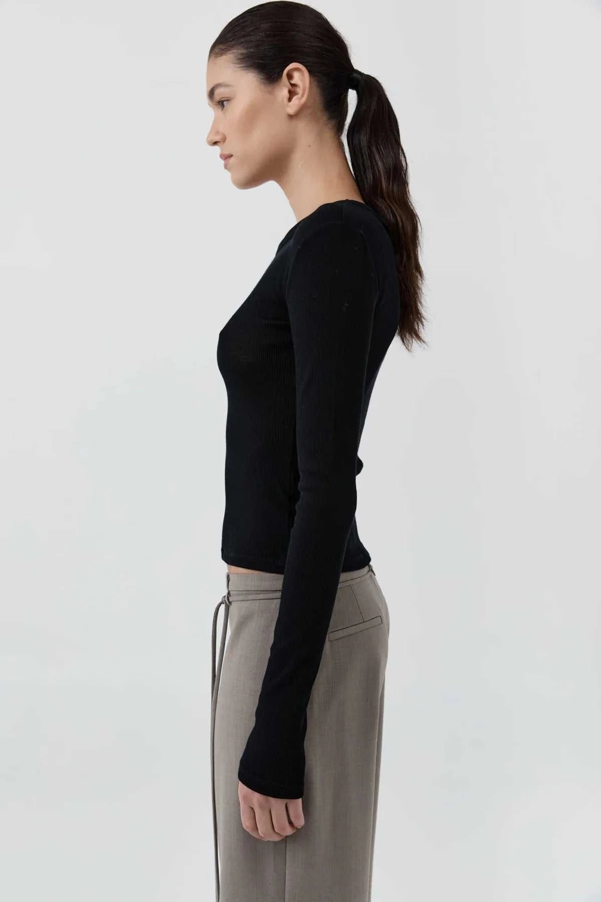 St Agni Baby Wool Long Sleeve Top Black