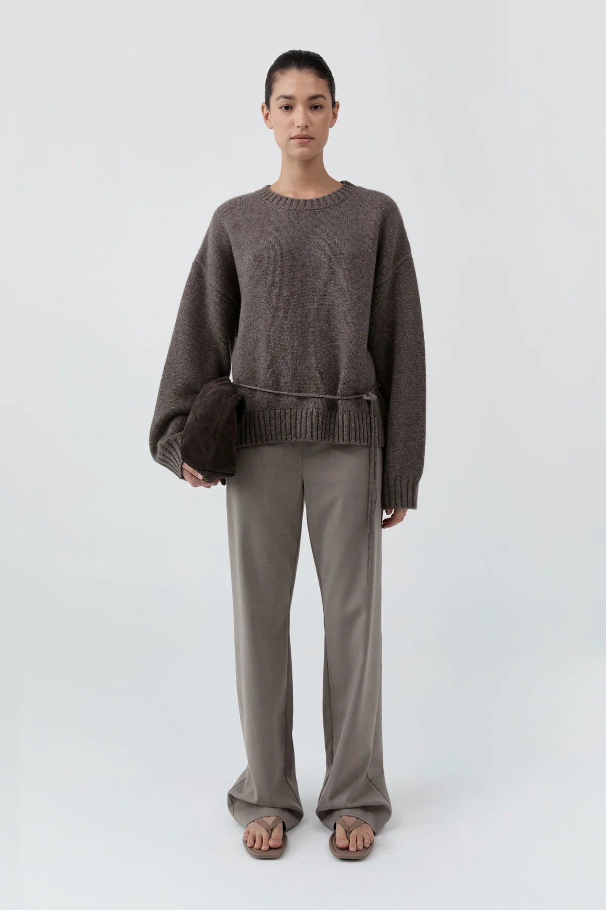 St Agni Wool Crew Neck Jumper Taupe Melange