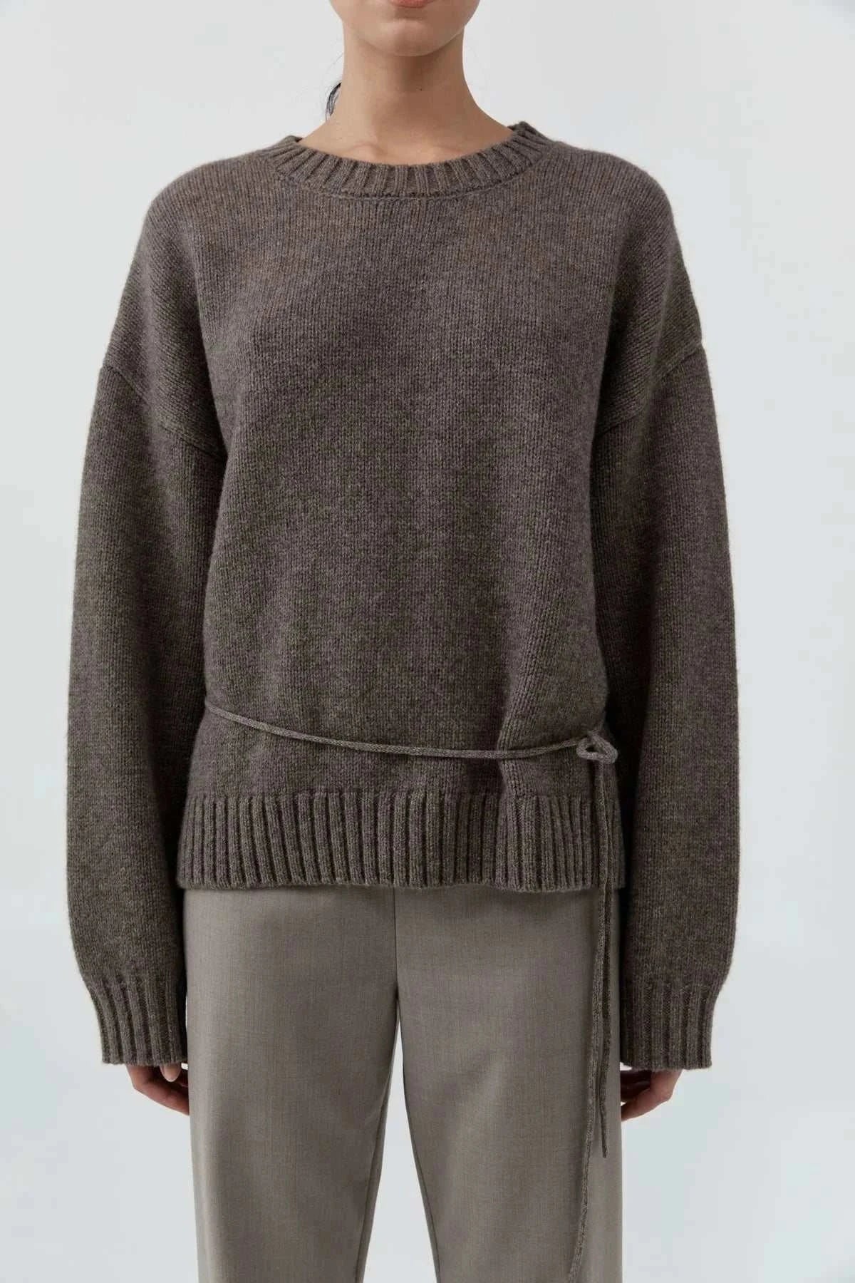 St Agni Wool Crew Neck Jumper Taupe Melange