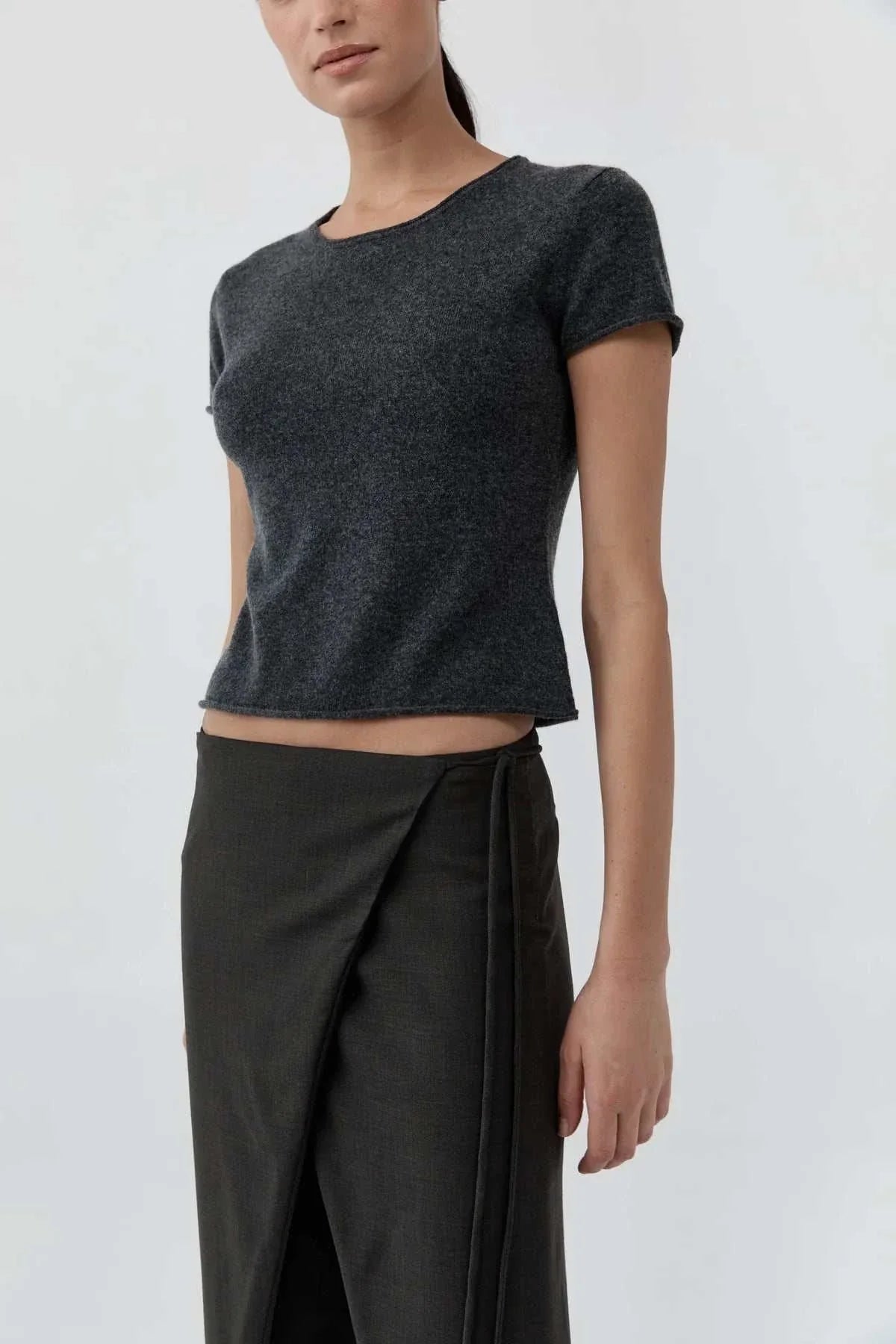 St Agni Fine Merino Wool Baby Tee Charcoal Melange