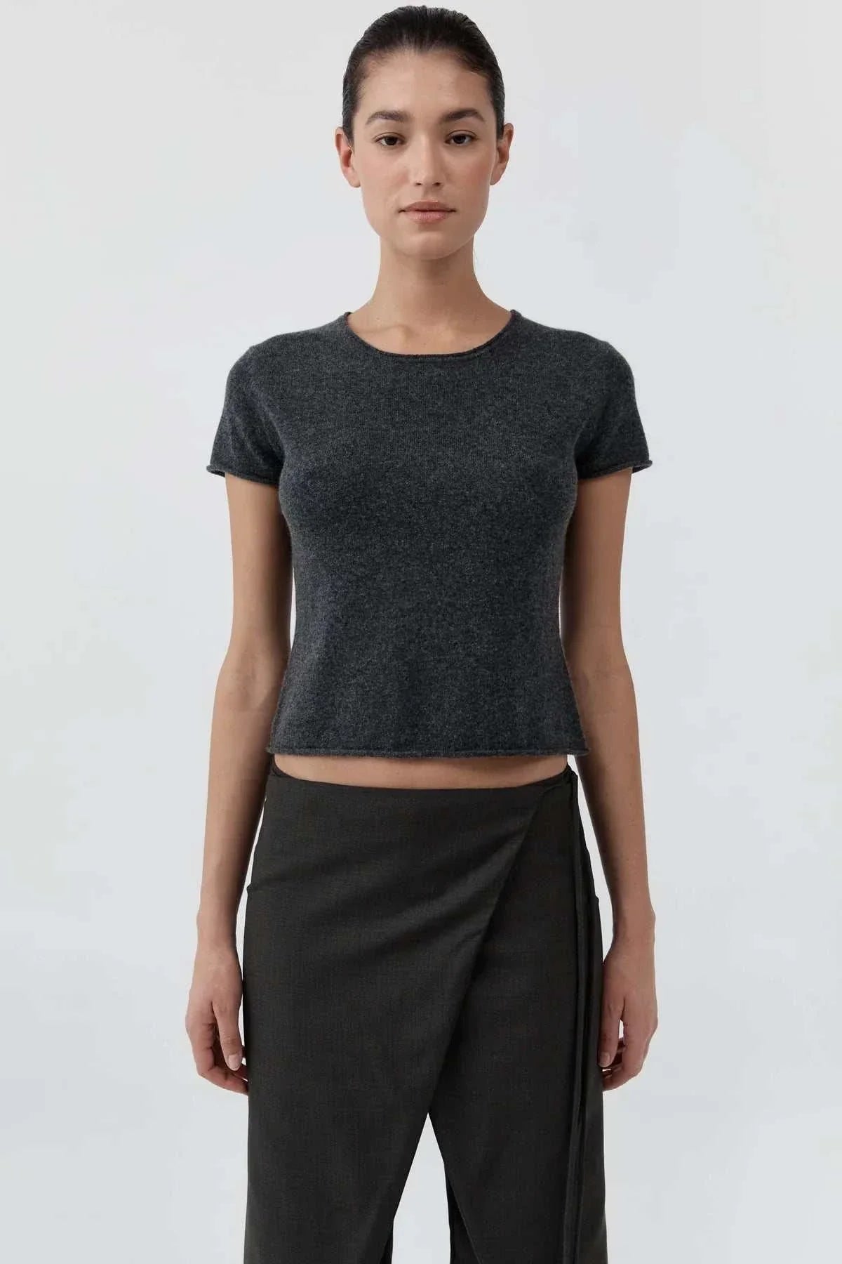 St Agni Fine Merino Wool Baby Tee Charcoal Melange