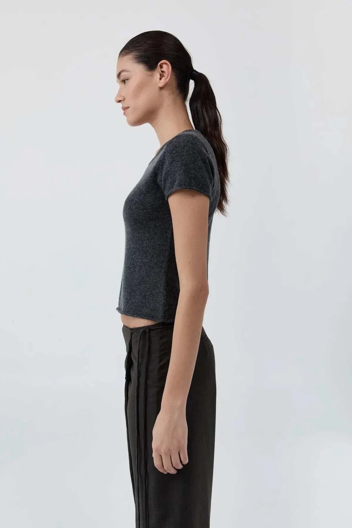 St Agni Fine Merino Wool Baby Tee Charcoal Melange