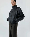 St Agni Cocoon Zip Leather Jacket Black