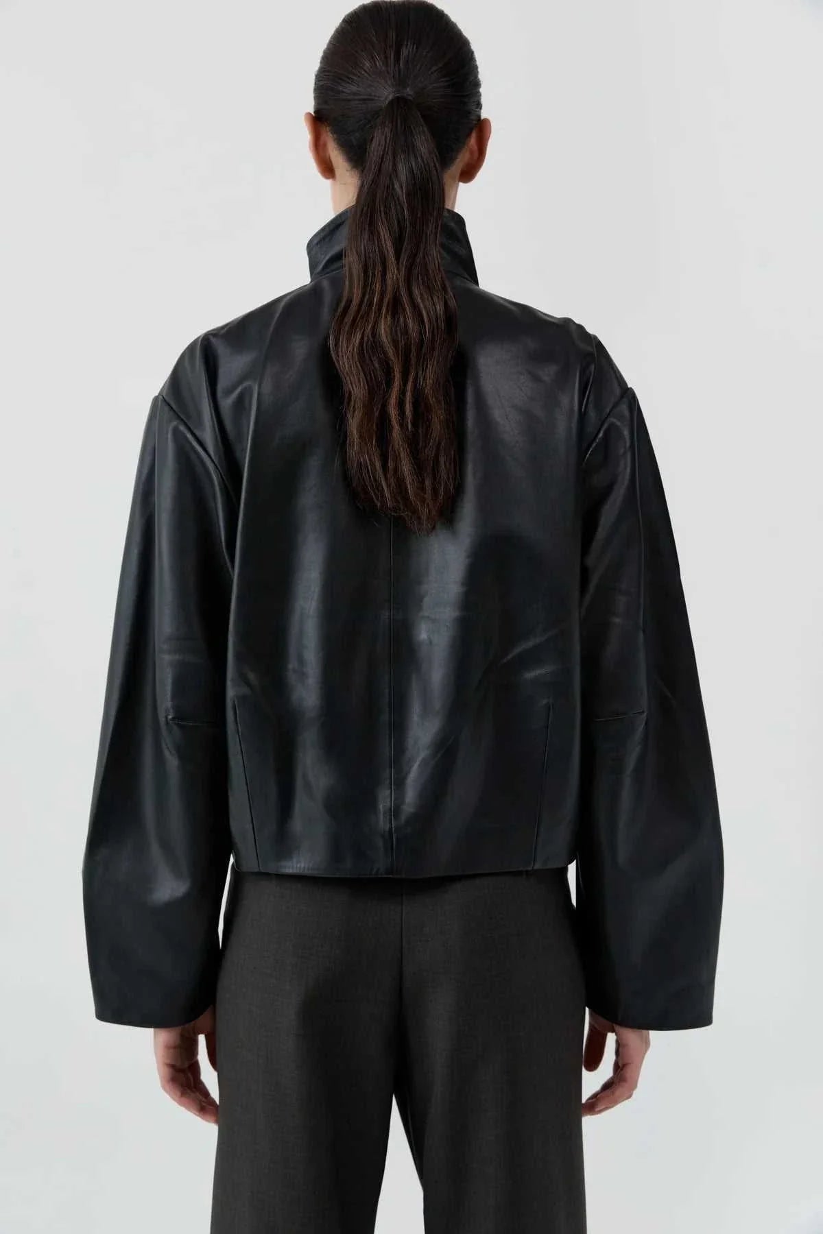 St Agni Cocoon Zip Leather Jacket Black