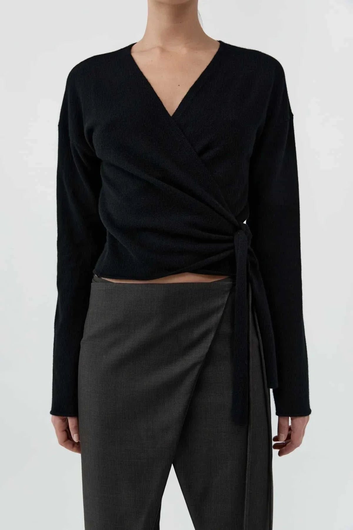 St Agni Cashmere Wrap Cardigan Black