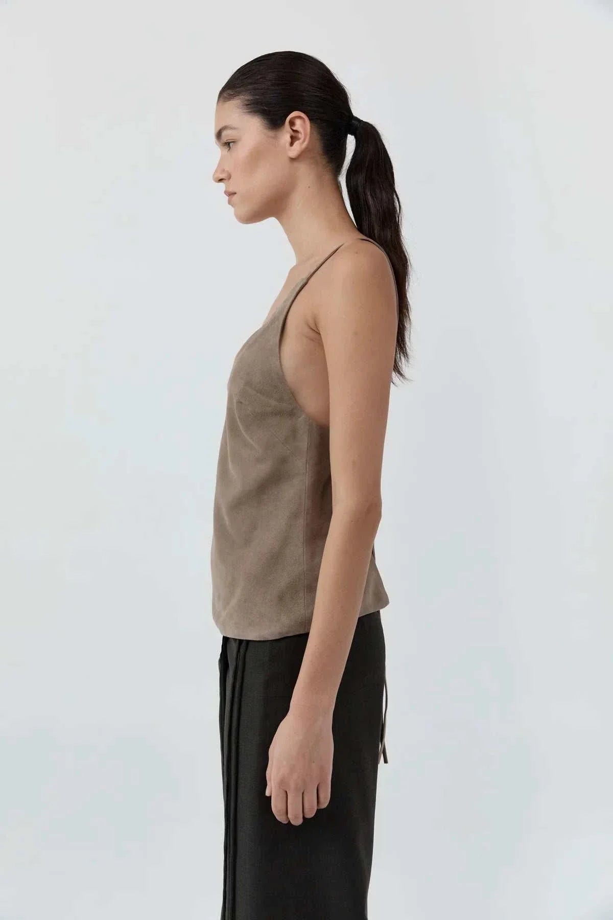 St Agni Suede Low Back Tie Top Earth