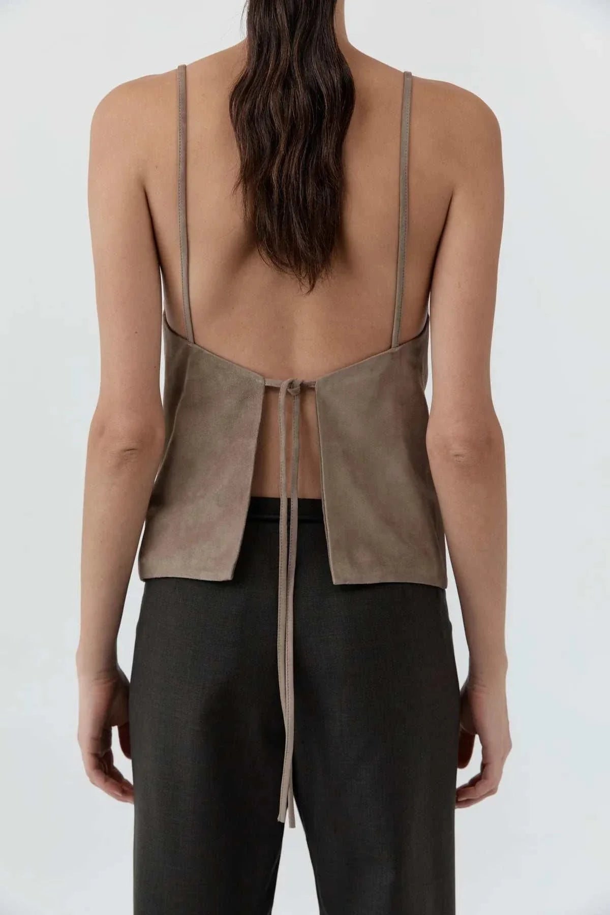 St Agni Suede Low Back Tie Top Earth