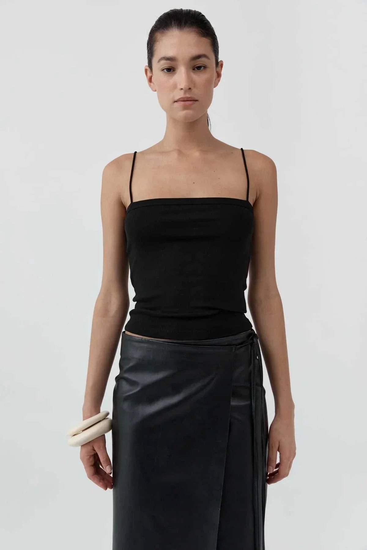 St Agni Organic Cotton Square Neck Cami Jet Black