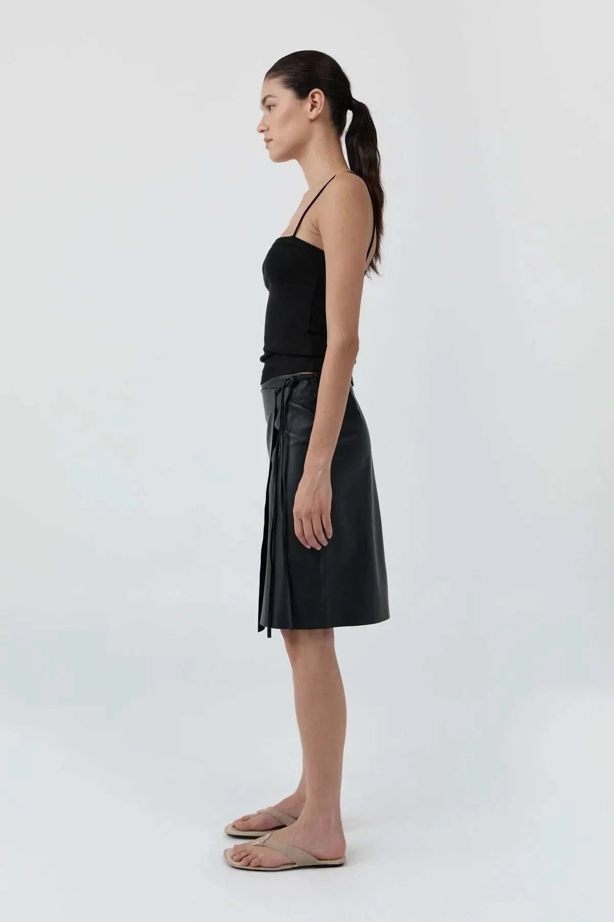 St Agni Leather Everyday Wrap Skirt Black