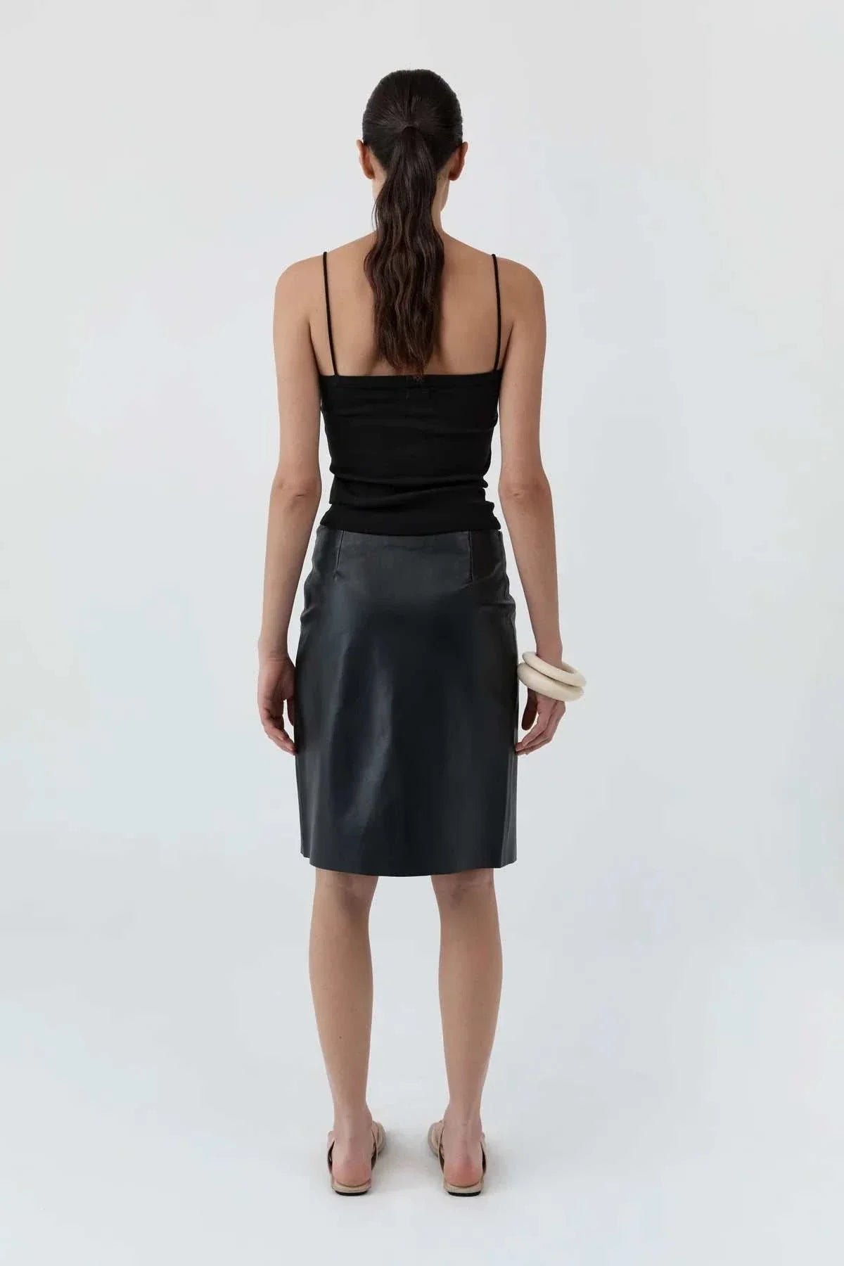 St Agni Leather Everyday Wrap Skirt Black