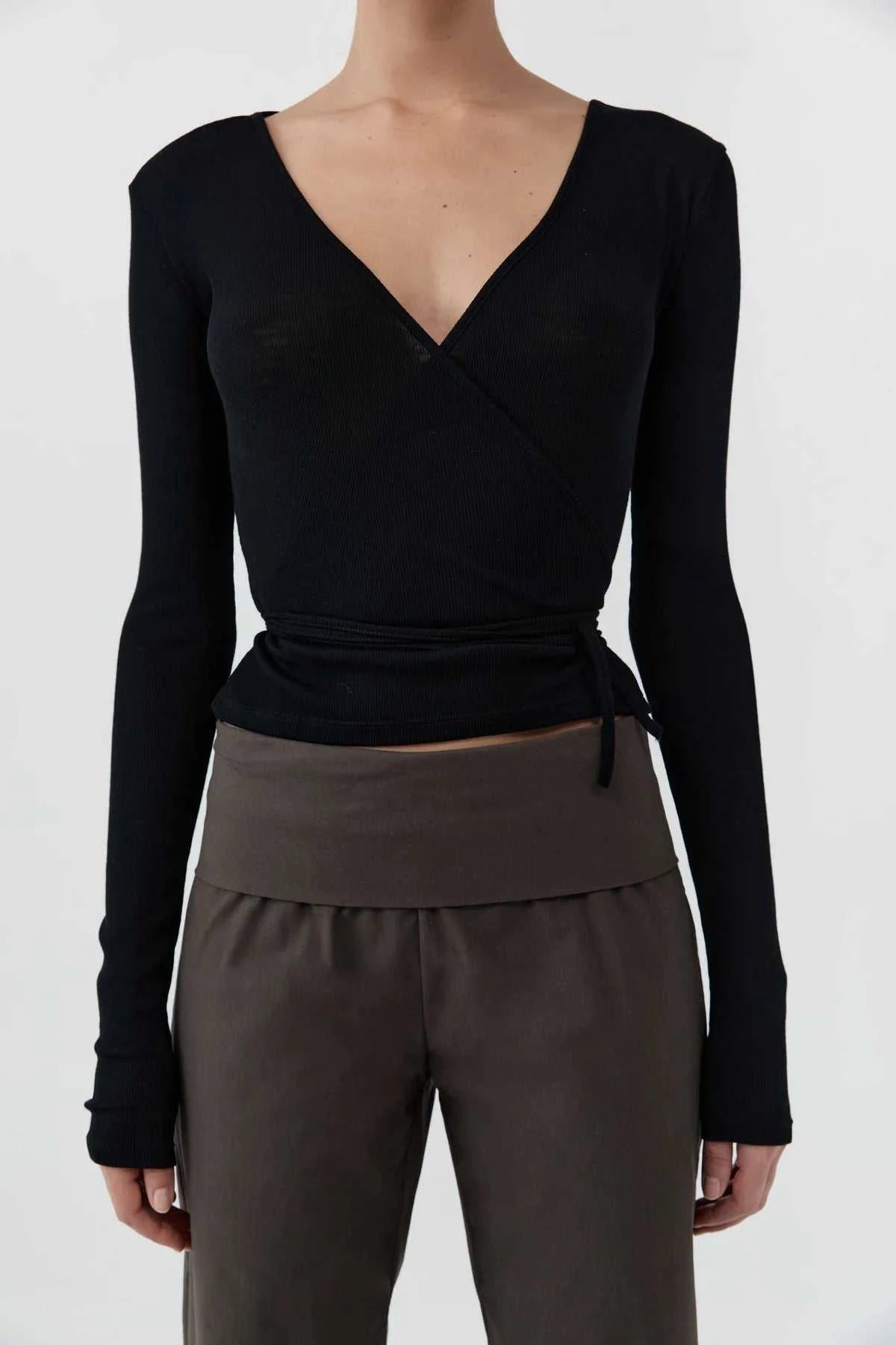 St Agni Baby Wool Wrap Top Black