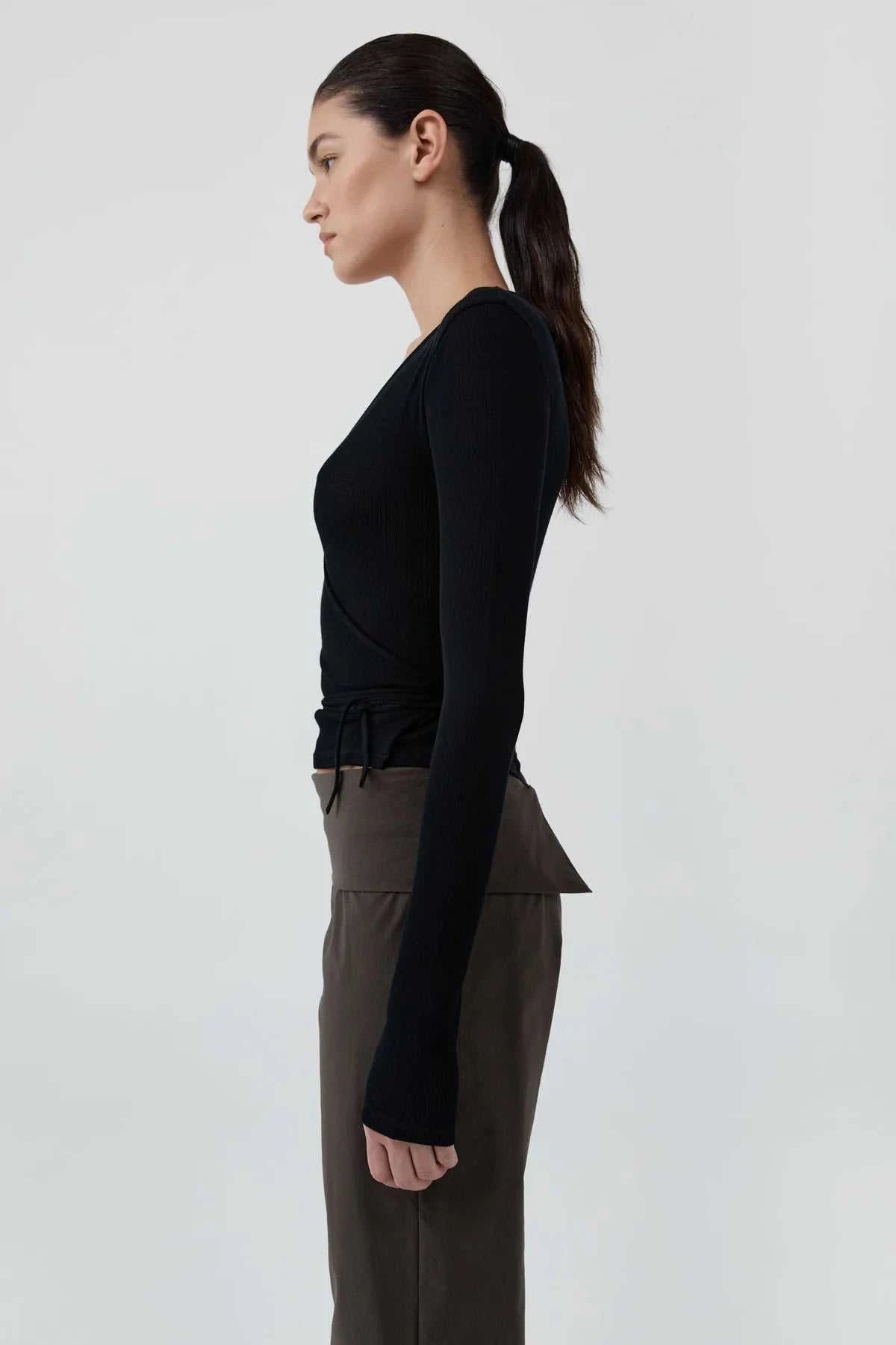 St Agni Baby Wool Wrap Top Black