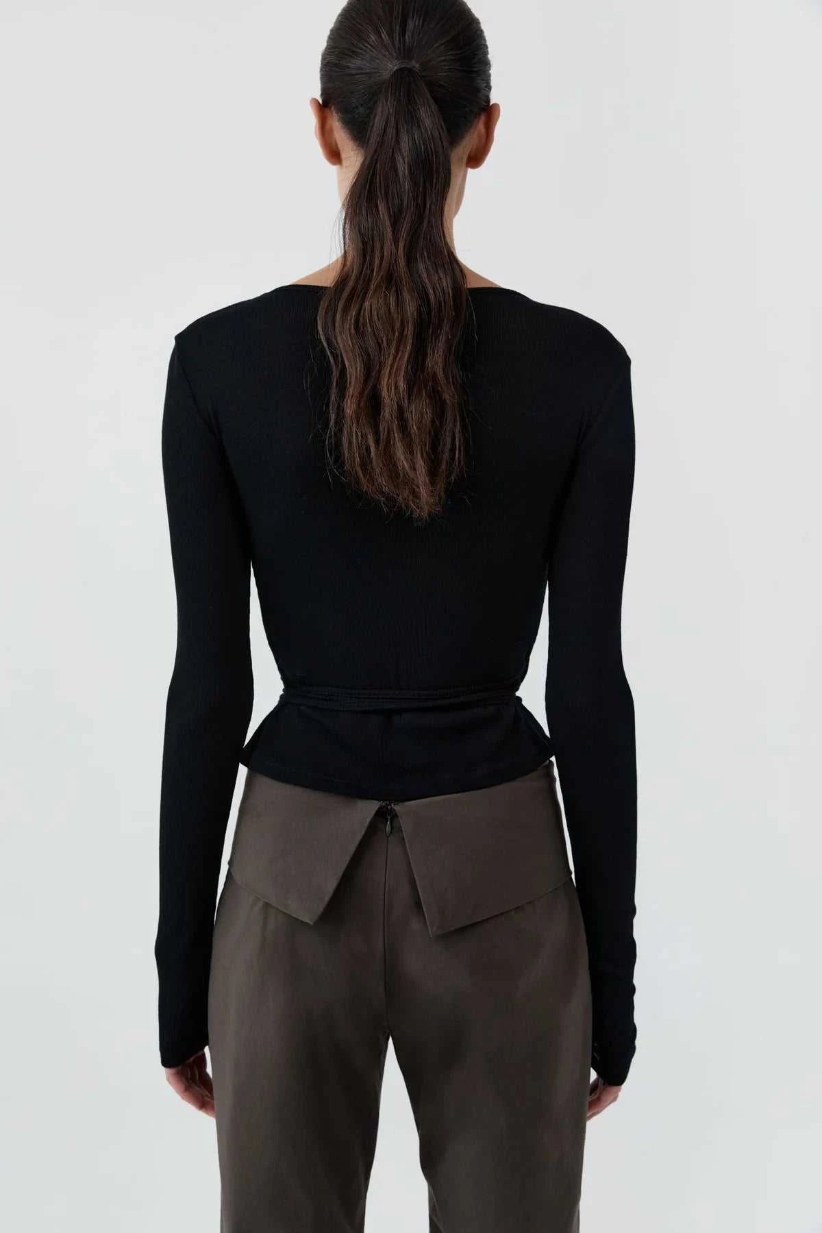 St Agni Baby Wool Wrap Top Black