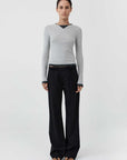 St Agni Organic Cotton V Neck Long Sleeve Top Grey Marle