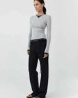 St Agni Organic Cotton V Neck Long Sleeve Top Grey Marle